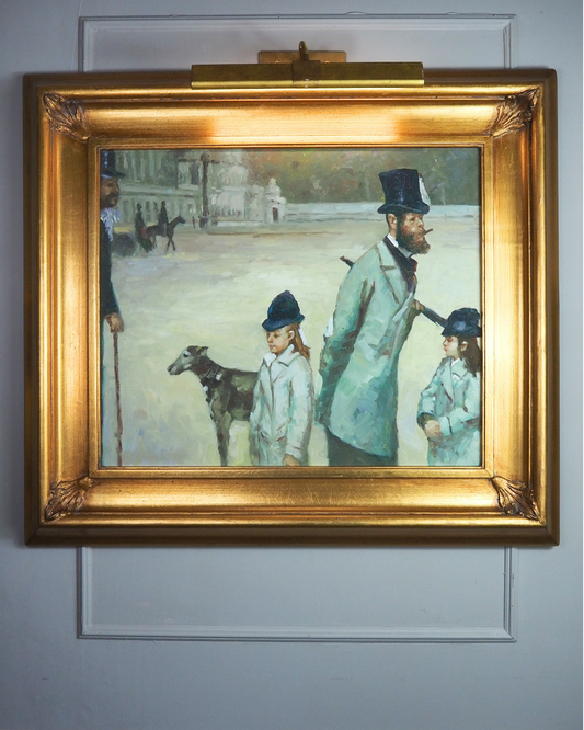 Place de la Concorde Homage Oil Painting After Edgar Degas -Large Gilt Framed Art