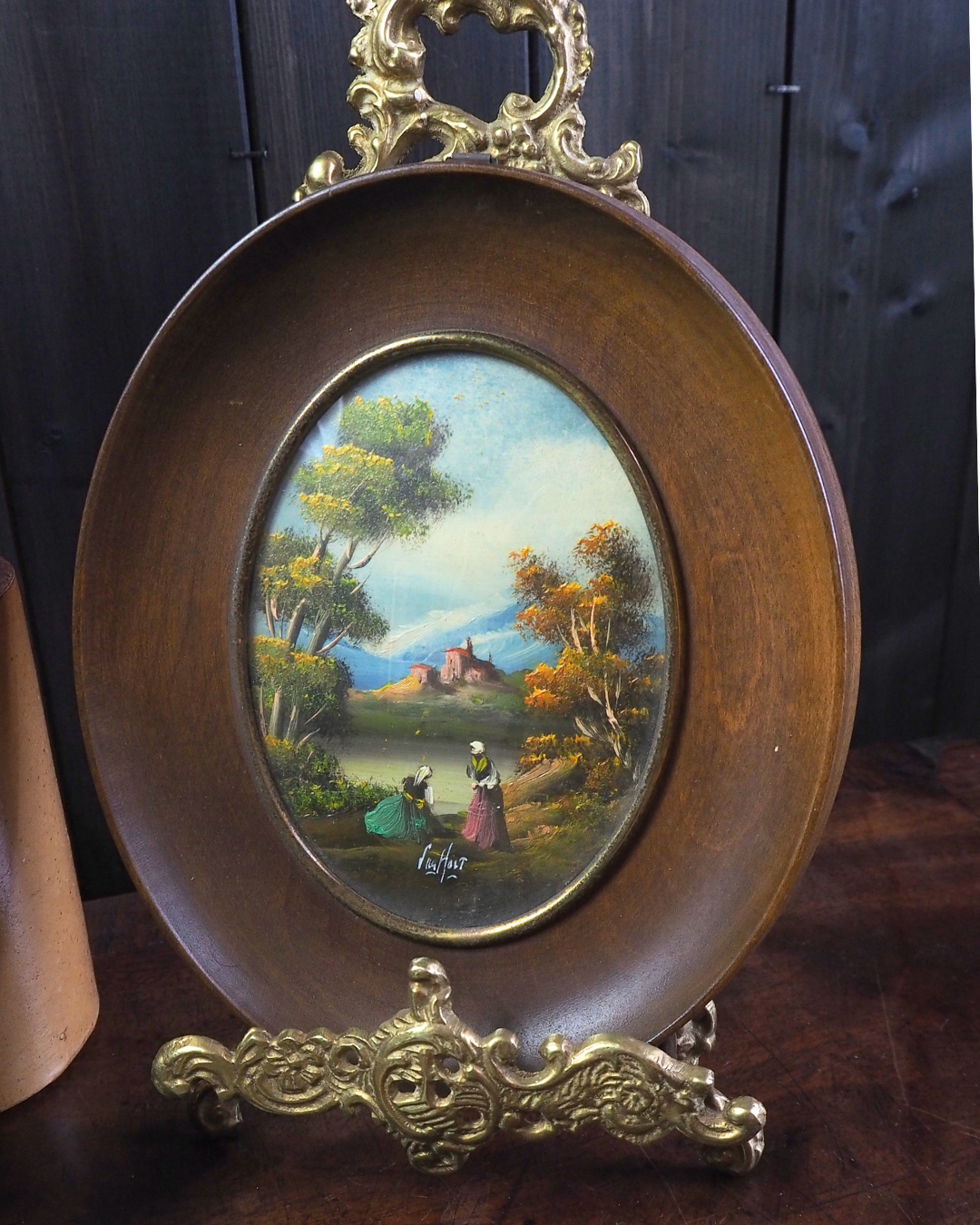 Vintage Van Holt Miniature Oil Paintings – Italian 1950-1960s Domed Glass