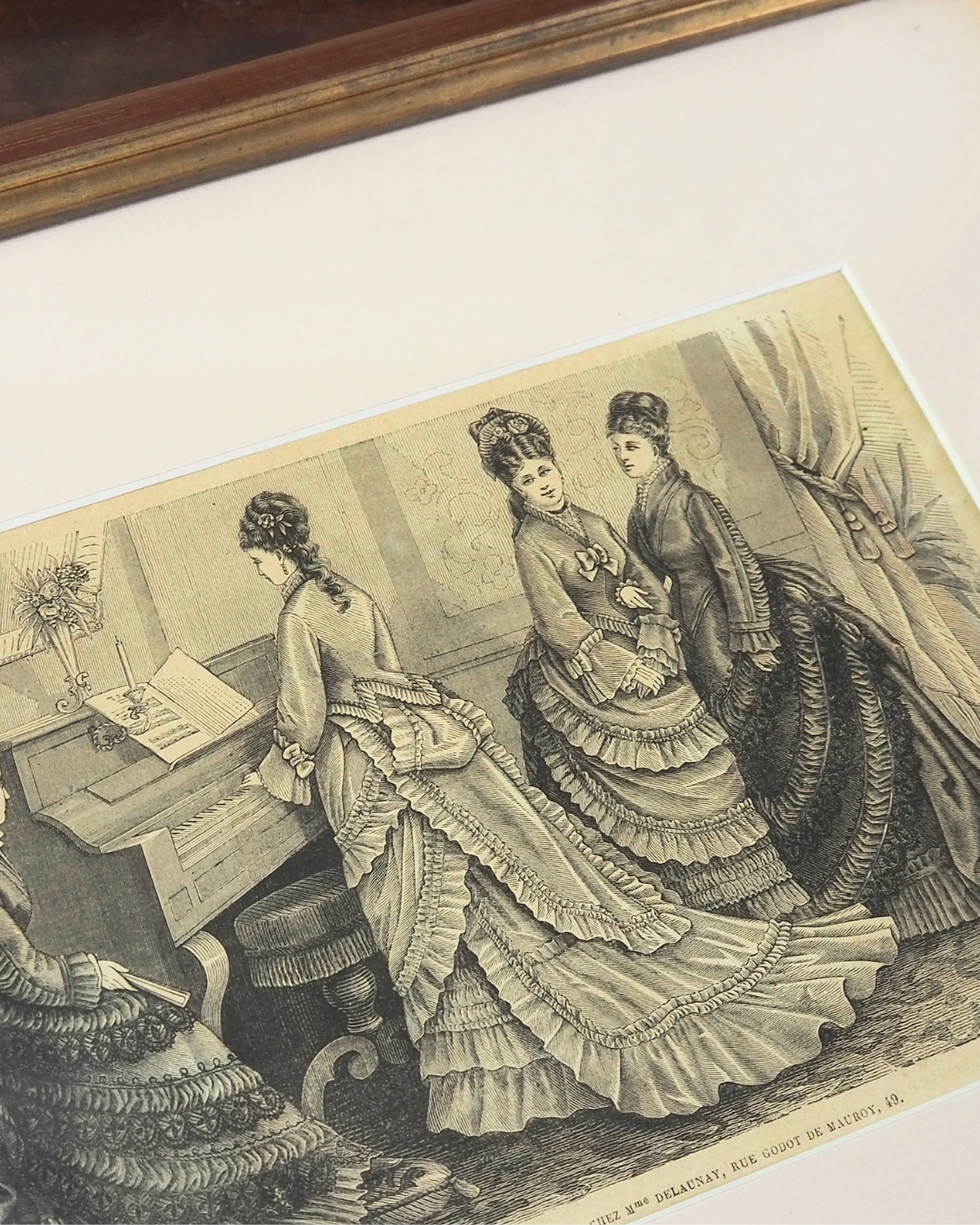 Pair of Antique French Fashion Engraved Newspaper Prints -Paris Couture Wall Art