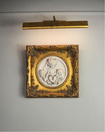 Cherubs in Marble– Antique Stone Relief In an Ornate Gilt Frame