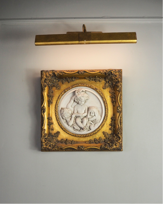 Cherubs in Marble– Antique Stone Relief In an Ornate Gilt Frame