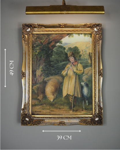 Vintage Oil Painting “Shepherd Boy Playing a Flute” Signed Pat Linnell | c.1937–40