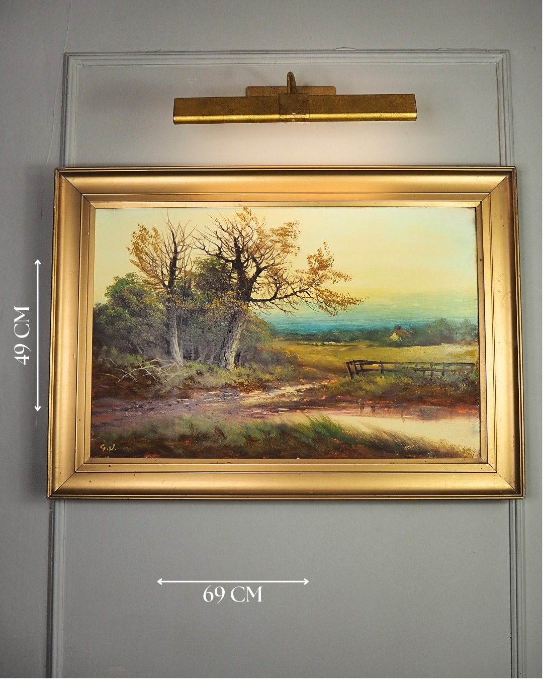 Antique Oil Painting – Signed G.J. (c. 1930–1940) in Simple Gold Gilt Frame