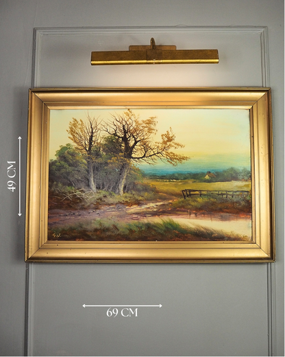 Antique Oil Painting – Signed G.J. (c. 1930–1940) in Simple Gold Gilt Frame