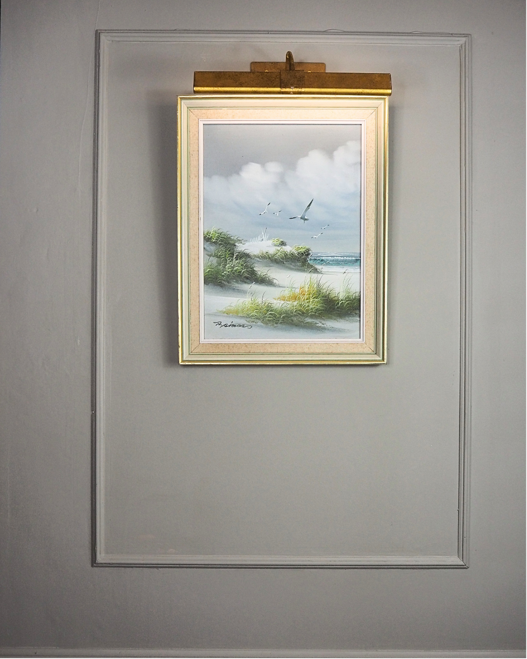 Sandy Dunes Seascape Scenery - Vintage Signed Oil Painting