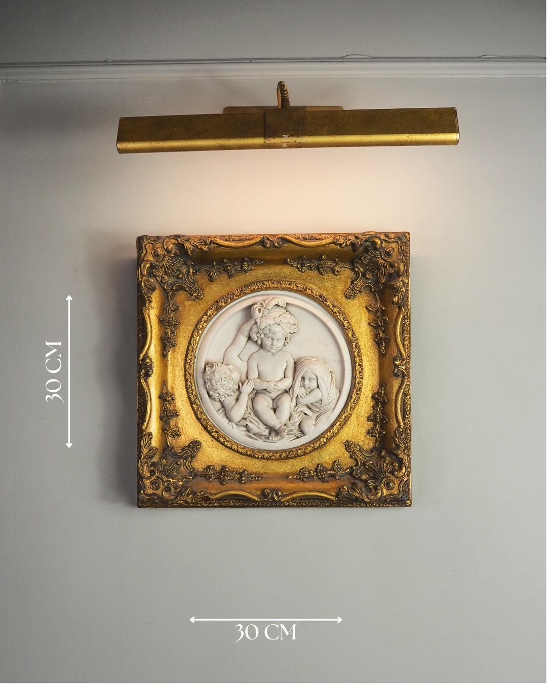 Cherubs in Marble– Antique Stone Relief In an Ornate Gilt Frame