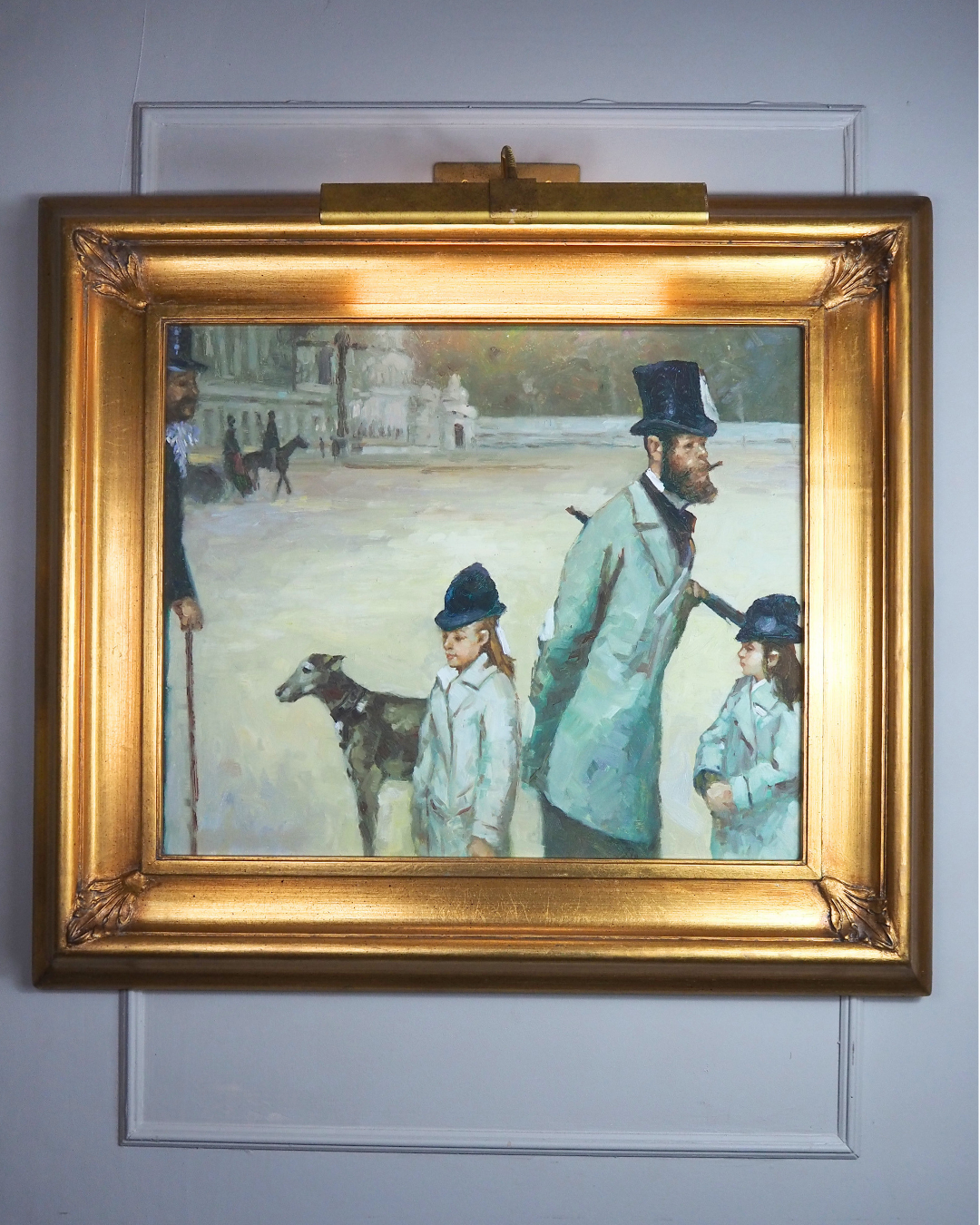 Place de la Concorde Homage Oil Painting After Edgar Degas -Large Gilt Framed Art