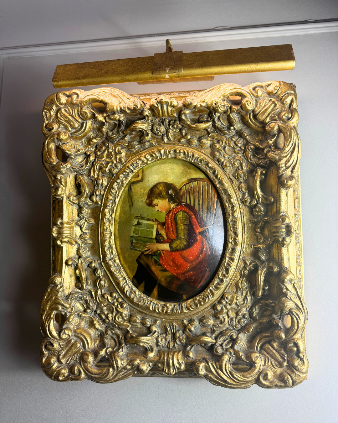 Antique 19th Century Oil Paintings – Rococo Gesso Frames, Convex Wood Panels