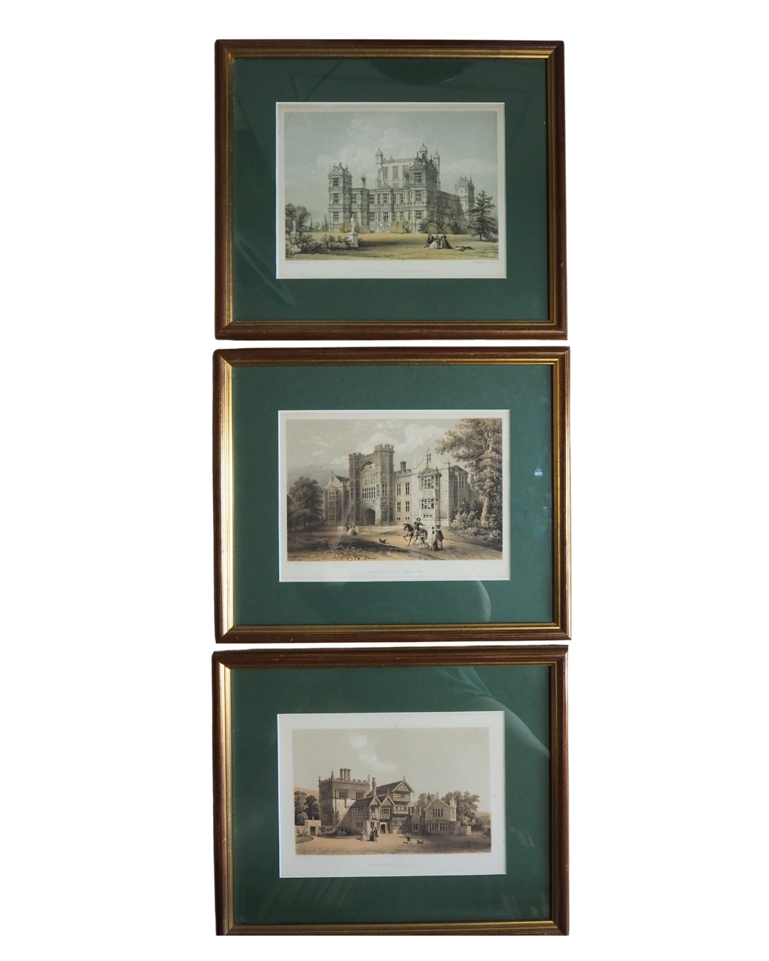 Antique Architectural Prints - Brereton Hall, Turton Tower & Wollaton Hall -English Country House Gallery Set