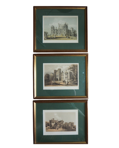 Antique Architectural Prints - Brereton Hall, Turton Tower & Wollaton Hall -English Country House Gallery Set