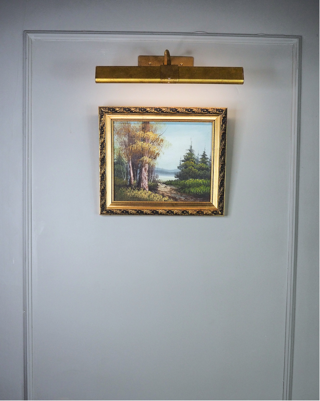 Mid Century Oil Painting – Signed Landscape with Trees by the Lake