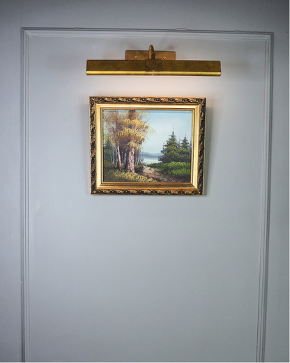 Mid Century Oil Painting – Signed Landscape with Trees by the Lake