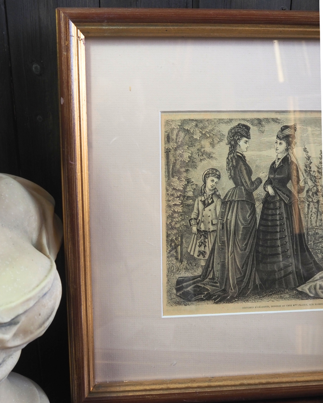 Pair of Antique French Fashion Engraved Newspaper Prints -Paris Couture Wall Art
