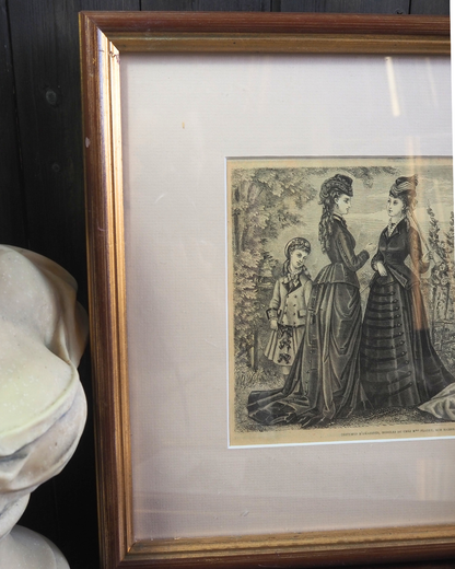 Pair of Antique French Fashion Engraved Newspaper Prints -Paris Couture Wall Art