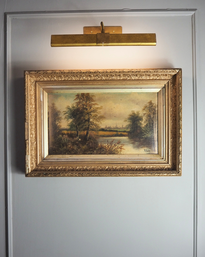 Antique Oil Painting River Landscape Signed R. Hully | Victorian Ornate Gold Gesso Frame