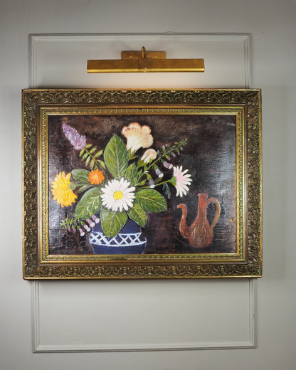 Large Vintage Floral Oil Painting in Antique Gold Heavy Frame (72 × 57 cm)