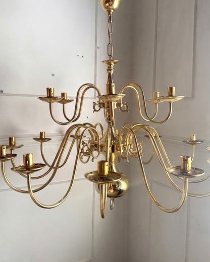 Vintage Dutch Brass Chandelier – 18 Light Baroque Style Ceiling Lighting