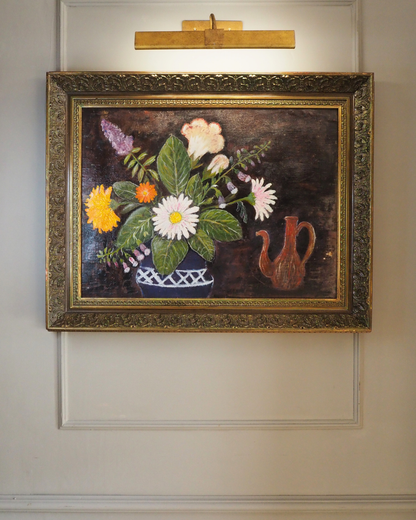 Large Vintage Floral Oil Painting in Antique Gold Heavy Frame (72 × 57 cm)