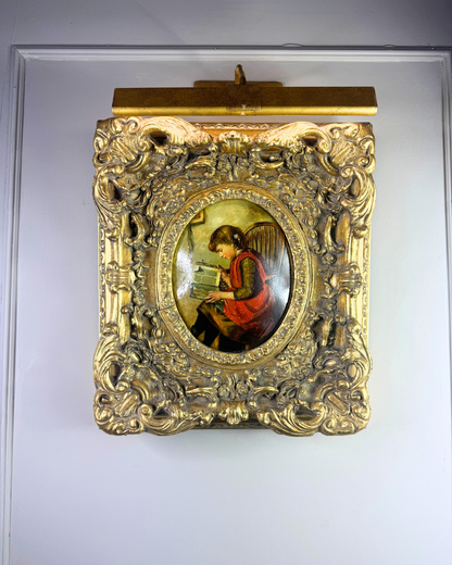 Antique 19th Century Oil Paintings – Rococo Gesso Frames, Convex Wood Panels