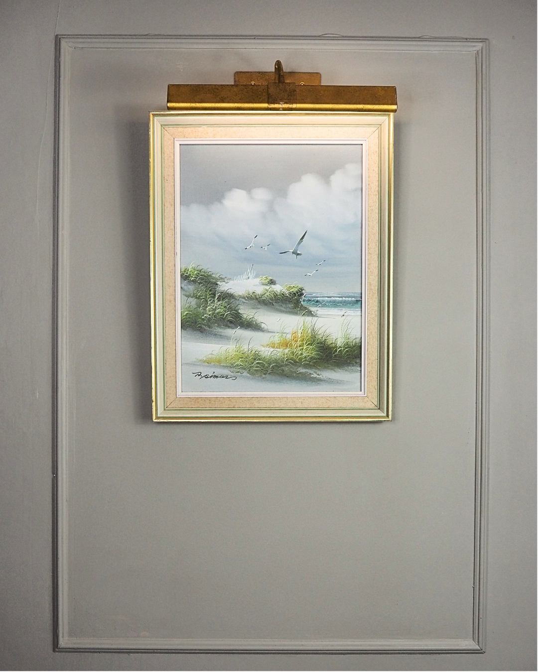 Sandy Dunes Seascape Scenery - Vintage Signed Oil Painting