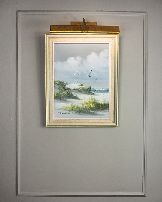Sandy Dunes Seascape Scenery - Vintage Signed Oil Painting