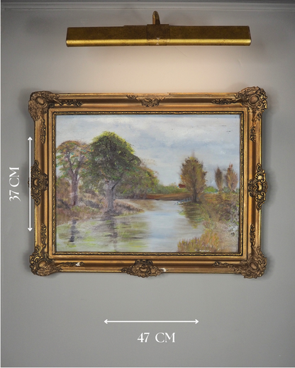 Original Oil Painting – Rustic Field Landscape by D. Walker in Gold Chippendale Frame