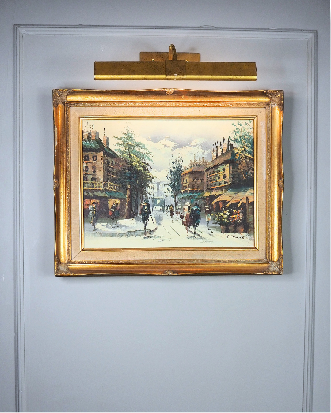 Vintage V.Burnett Midcentury Impressionist Oil Painting, Paris Street Scene