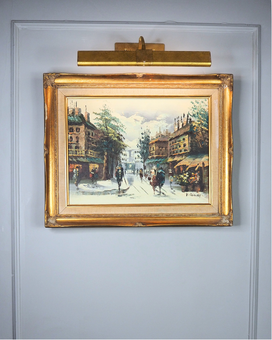 Vintage V.Burnett Midcentury Impressionist Oil Painting, Paris Street Scene