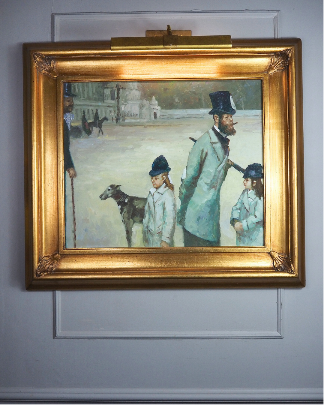 Place de la Concorde Homage Oil Painting After Edgar Degas -Large Gilt Framed Art