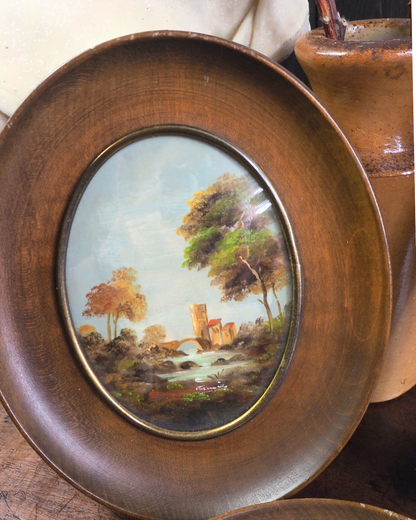 Vintage Van Holt Miniature Oil Paintings – Italian 1950-1960s Domed Glass