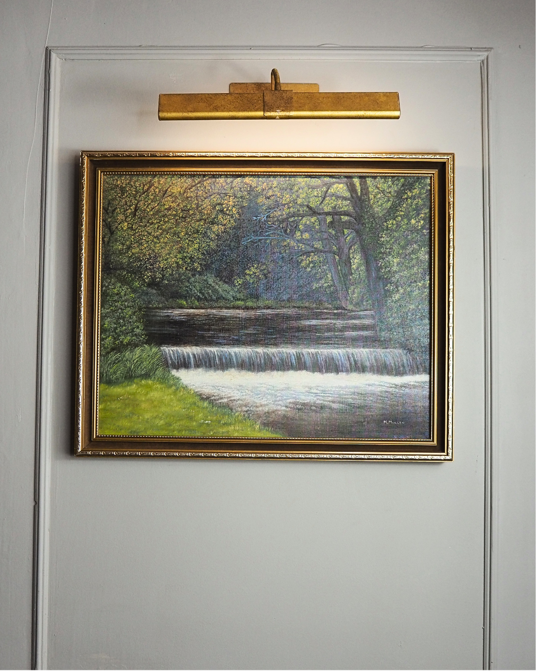 Vintage Dark Forest Water Scene – Signed by M. Mullen Oil Painting
