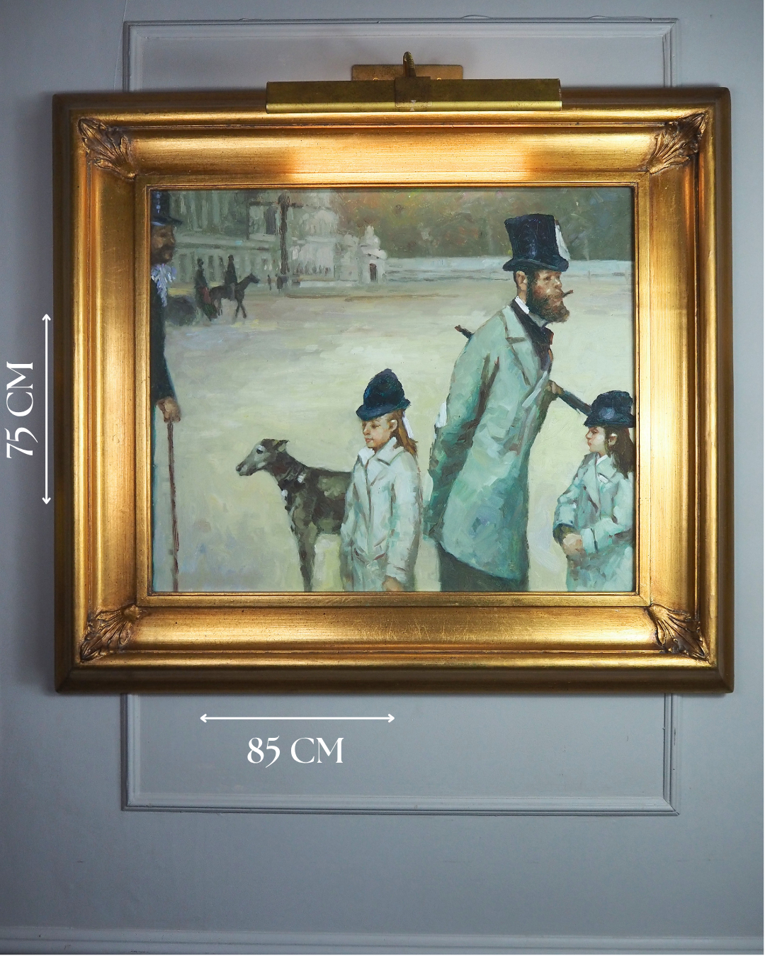 Place de la Concorde Homage Oil Painting After Edgar Degas -Large Gilt Framed Art