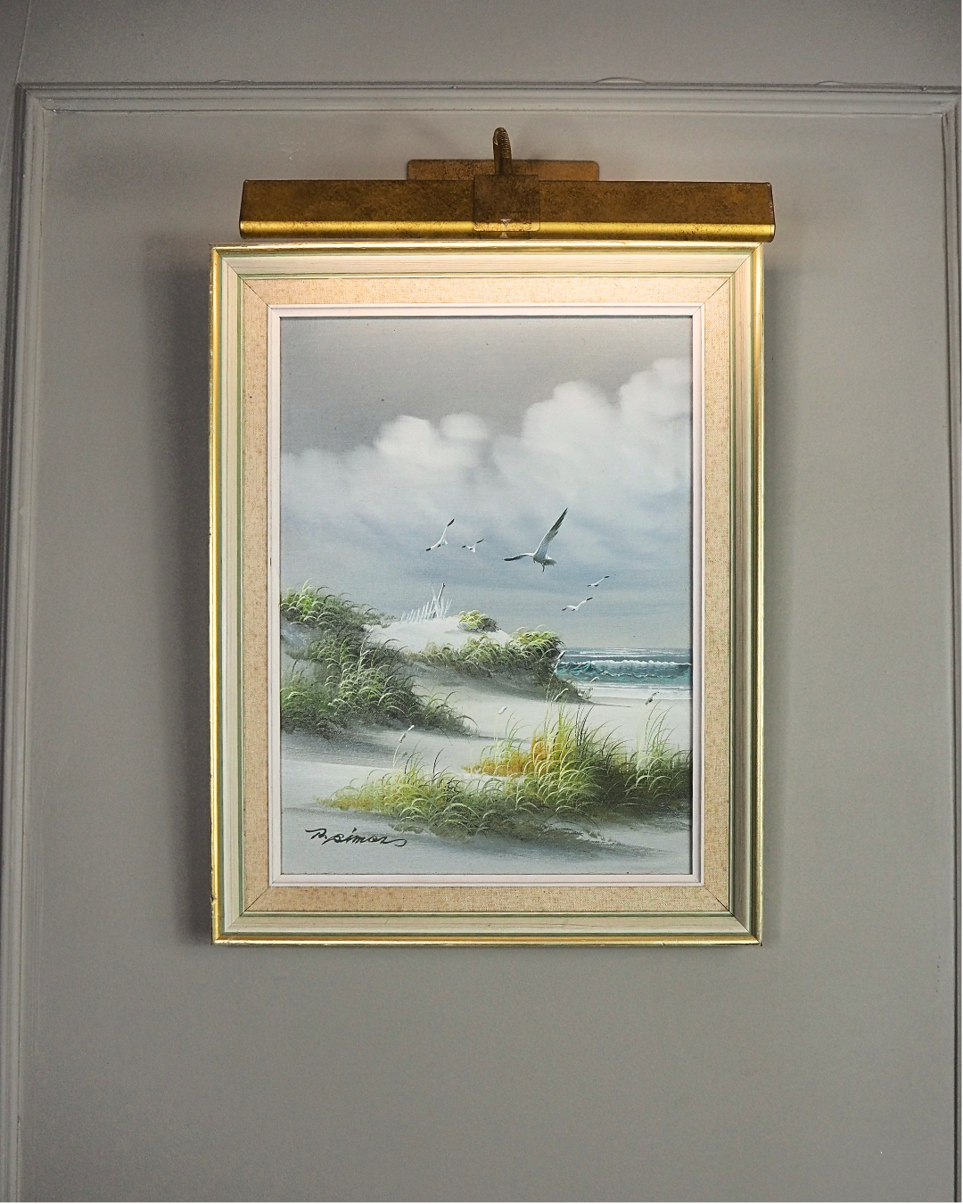 Sandy Dunes Seascape Scenery - Vintage Signed Oil Painting