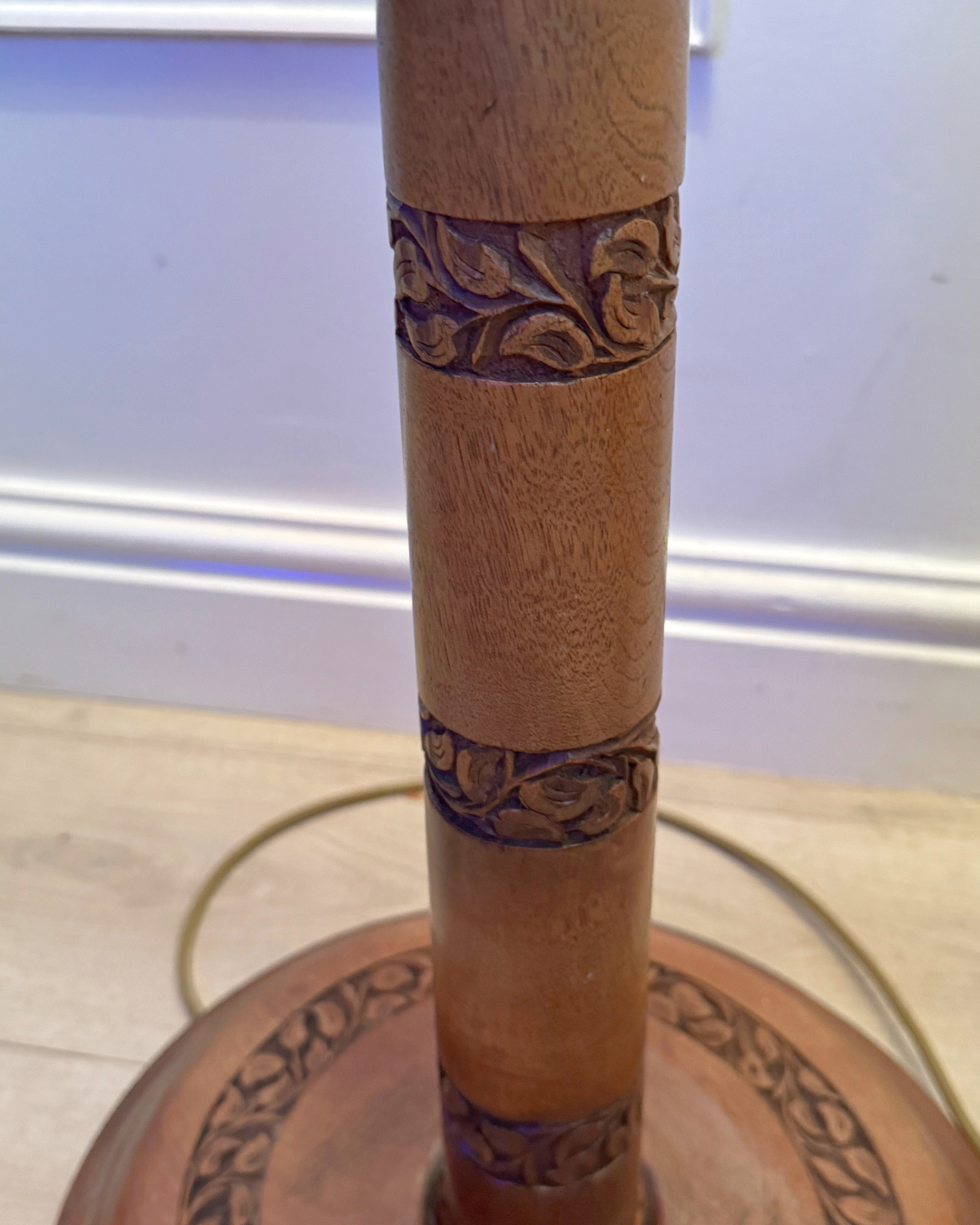 Antique Anglo Indian Hand Carved Wooden Floor Lamp