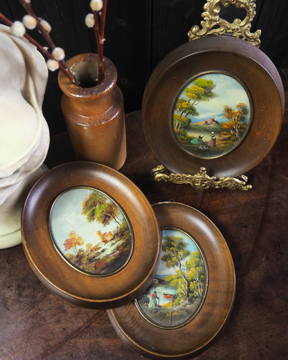 Vintage Van Holt Miniature Oil Paintings – Italian 1950-1960s Domed Glass