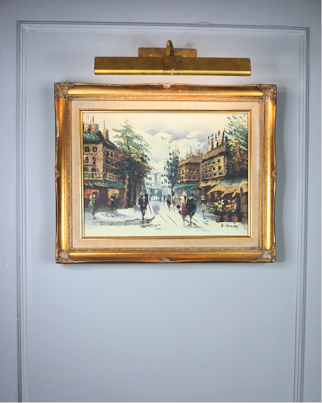 Vintage V.Burnett Midcentury Impressionist Oil Painting, Paris Street Scene