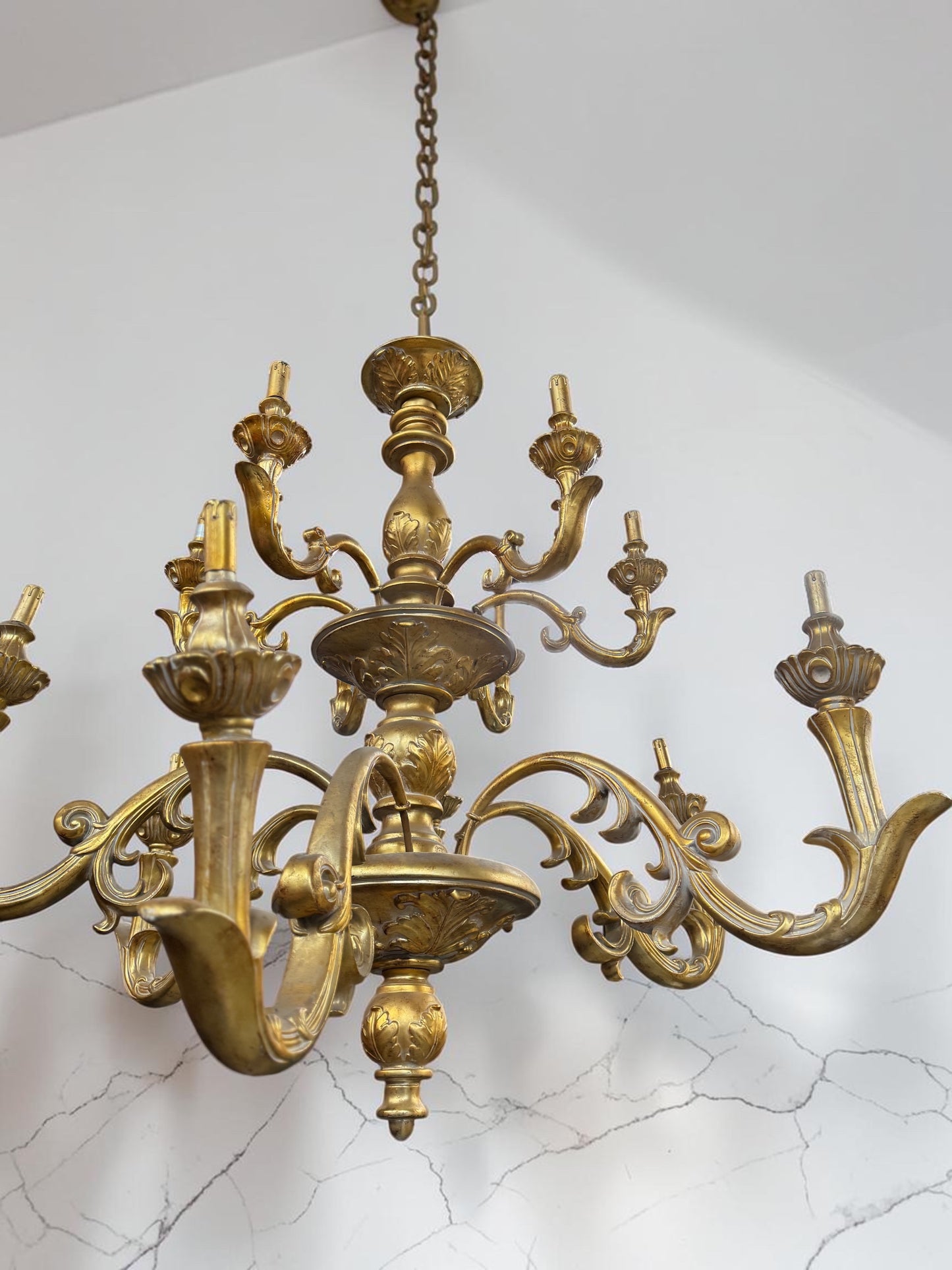 Huge Vintage French Gilded Ornate Chandelier | Extra Large 2 Tier Chandelier