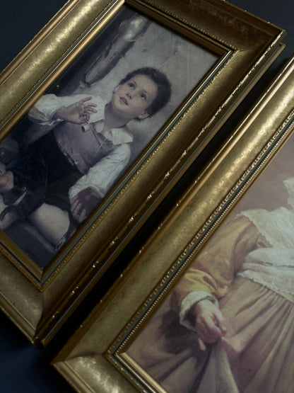 Vintage  Matching Gold Thick Gilt Frames - Matching Frame Set with Vintage Prints