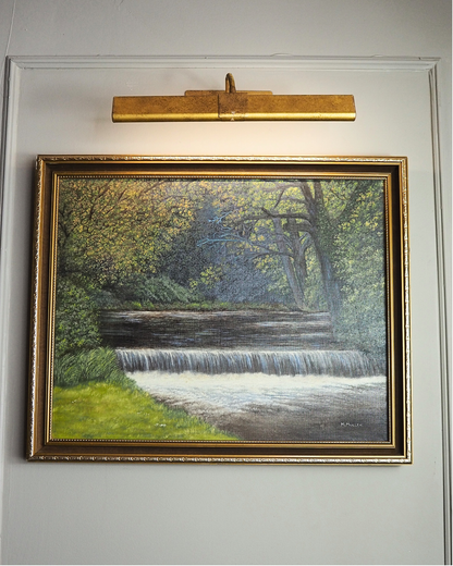 Vintage Dark Forest Water Scene – Signed by M. Mullen Oil Painting