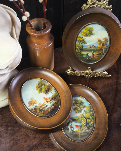 Vintage Van Holt Miniature Oil Paintings – Italian 1950-1960s Domed Glass