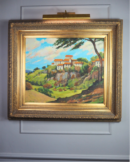 Large Vintage Oil Painting 1969 | Post-Impressionist Village Landscape Homeage  Paul Cézanne