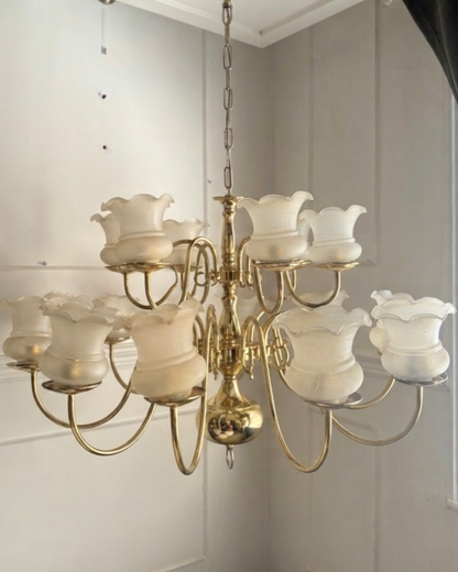 Vintage Dutch Brass Chandelier – 18 Light Baroque Style Ceiling Lighting