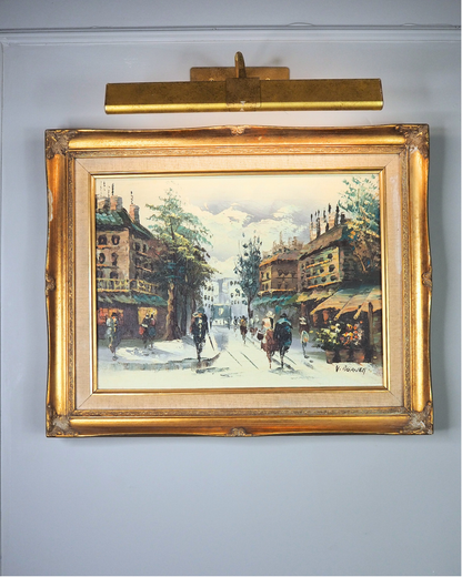 Vintage V.Burnett Midcentury Impressionist Oil Painting, Paris Street Scene