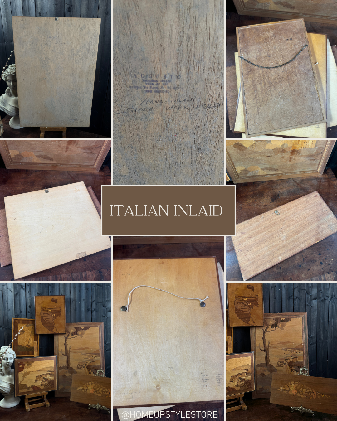 Italian Sorrento Inlaid Gallery Wall Set of 5 | Handcrafted Antique Marquetry Wooden Wall Plaques