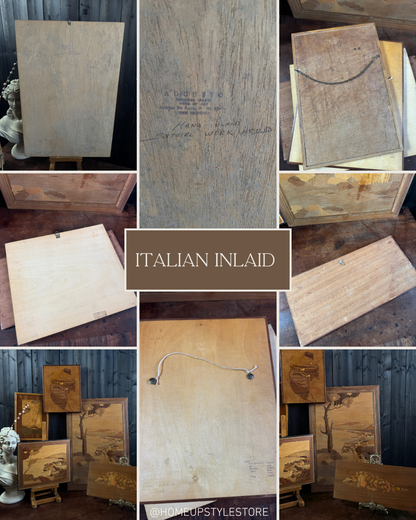 Italian Sorrento Inlaid Gallery Wall Set of 5 | Handcrafted Antique Marquetry Wooden Wall Plaques