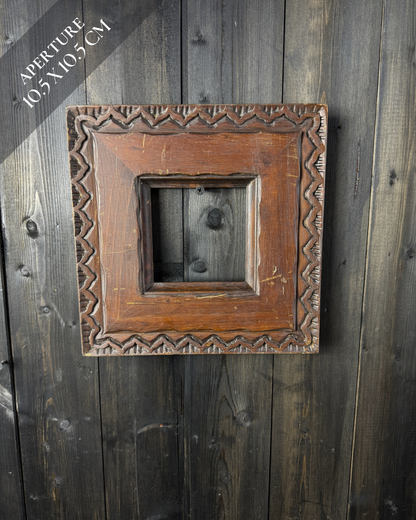 Vintage Folk Carved Wooden Frame – Rustic European Chip Carving