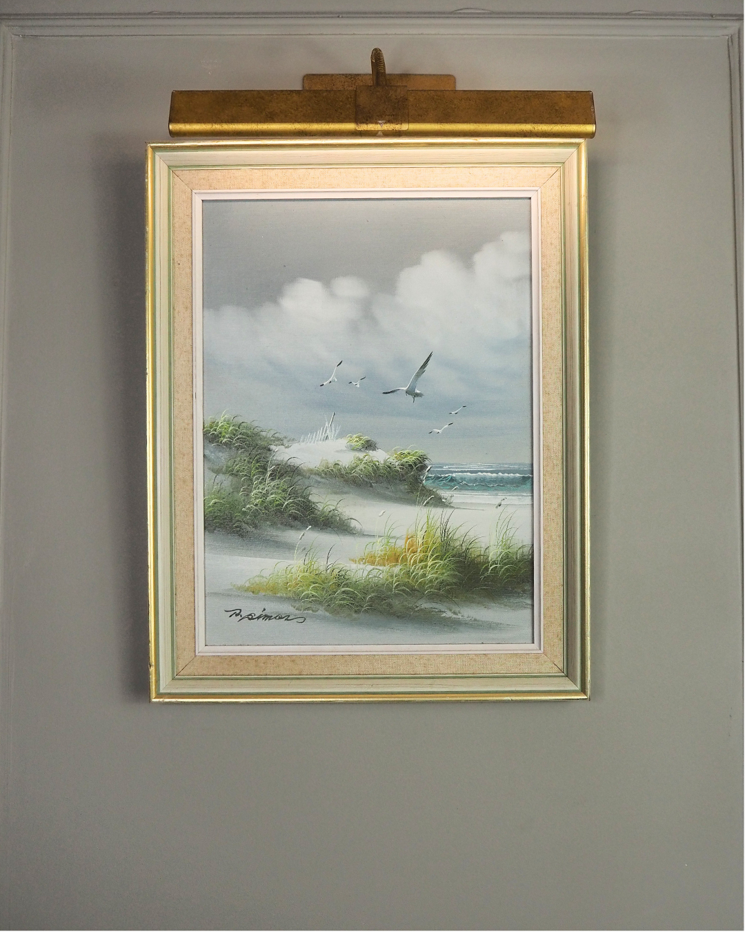 Sandy Dunes Seascape Scenery - Vintage Signed Oil Painting