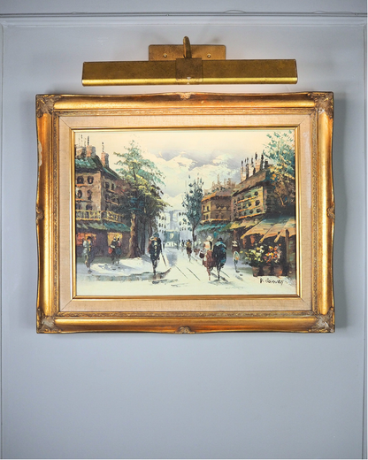 Vintage V.Burnett Midcentury Impressionist Oil Painting, Paris Street Scene