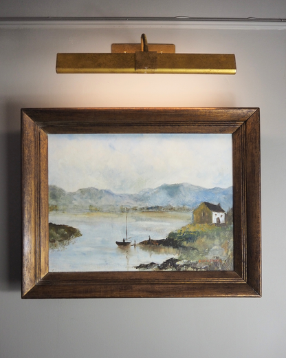 Vintage Rustic Oil Painting by E. Henstock in a Wooden Oak Picture Frame