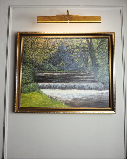 Vintage Dark Forest Water Scene – Signed by M. Mullen Oil Painting